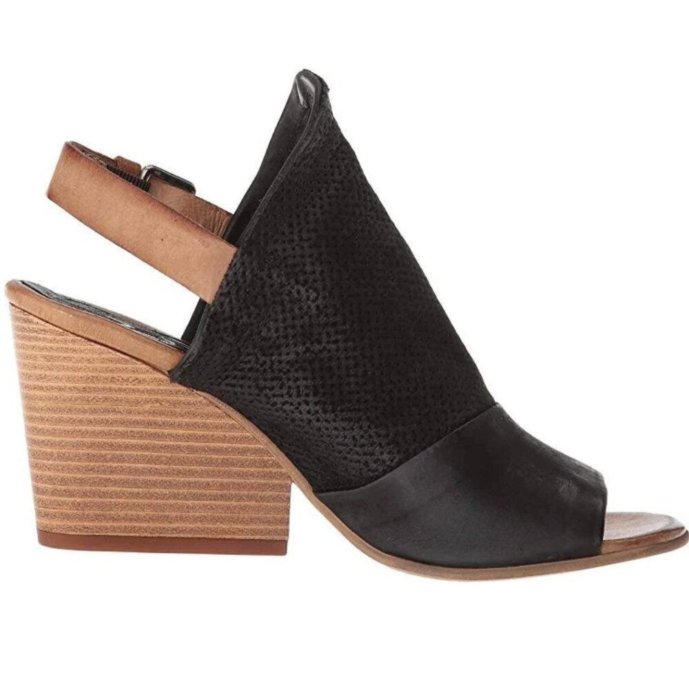 Miz Mooz Kona Wedge Sandal Shoes Open Toe Slingback Leather Black Size EU 36 6
